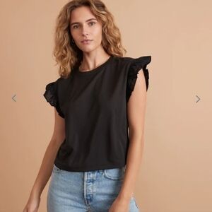 MARINE layer Carley Flutter Sleeve Top in Anthracite